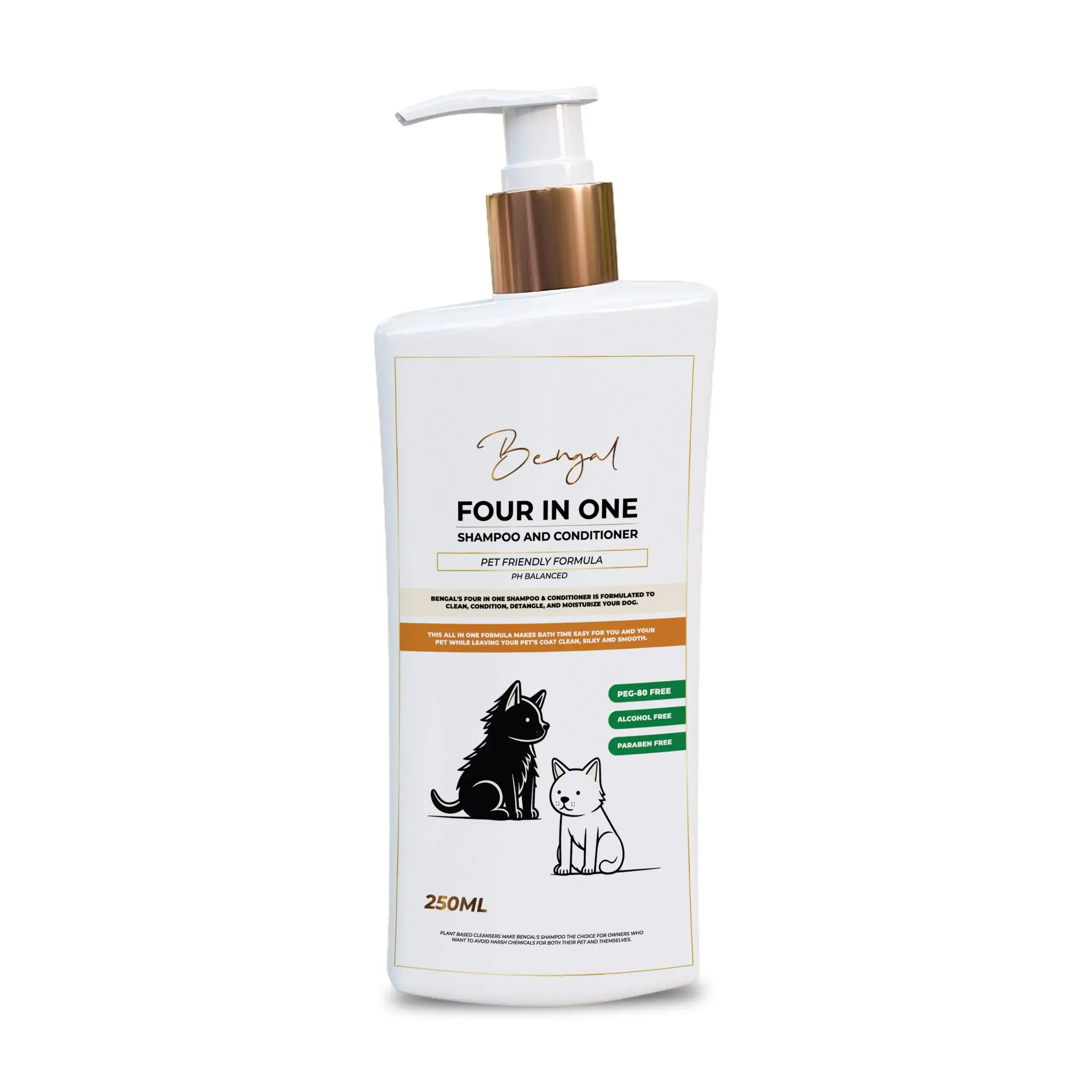 Bengal Four-in-One Pet Friendly Formula PH Bbalanced Shampoo (Shampoo + Conditioner + Detangle + Moisturizer) - 250ml
